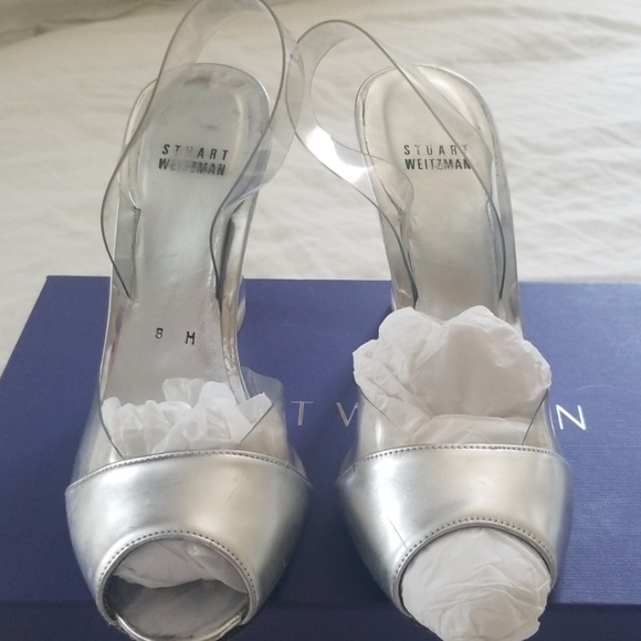 In box sz 8m stuart Weitzman lucite silver wedge - Picture 3 of 8